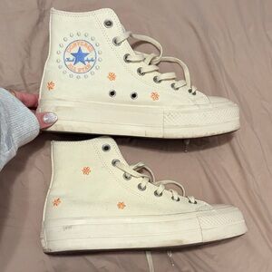 Converse Off-White and Orange High-Top Sneakers
